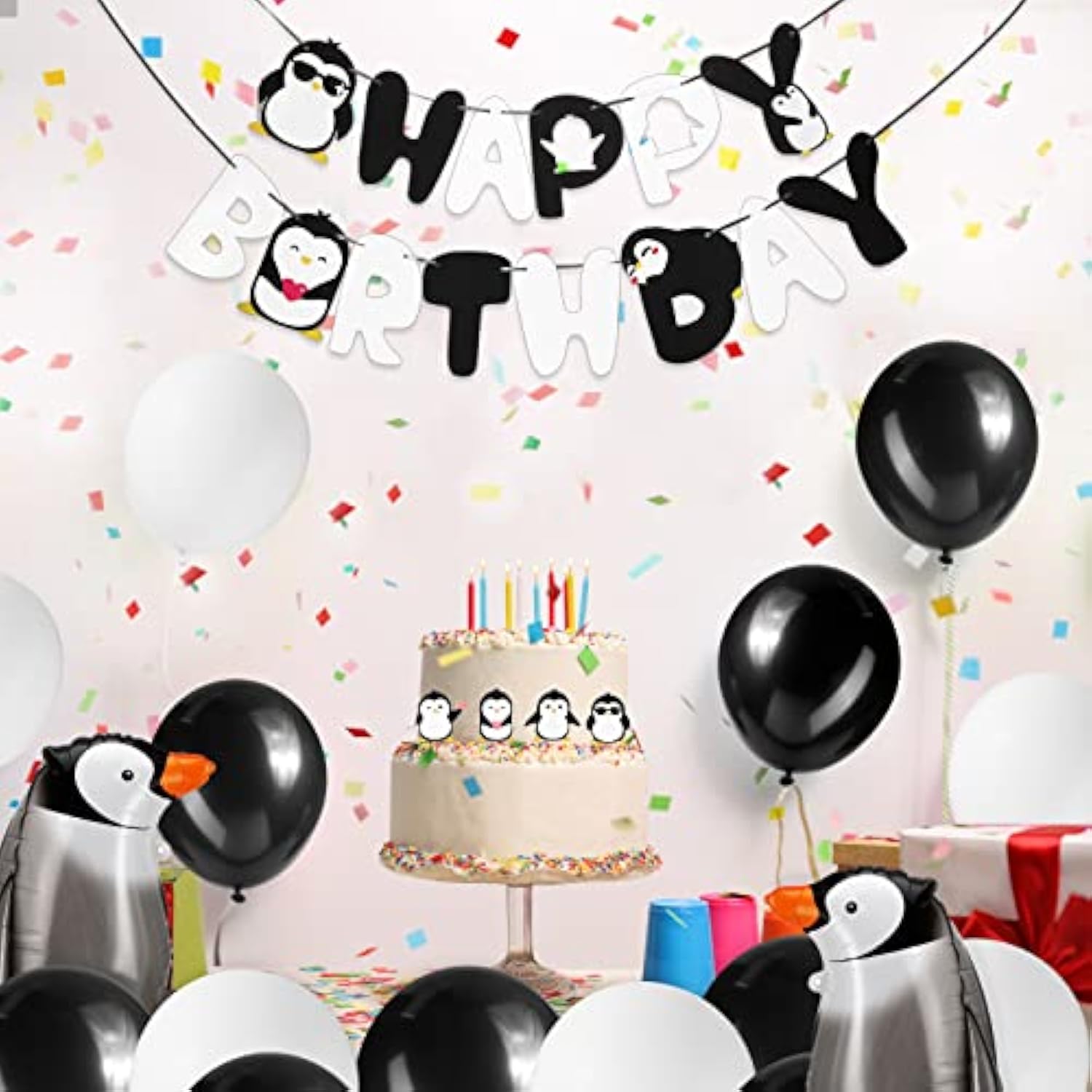 48 Pcs Penguin Birthday Party Decoration Includes Happy Birthday Penguin Banner Walking Balloons Cake Topper Latex Balloons Party Supplies For Winter Baby Shower