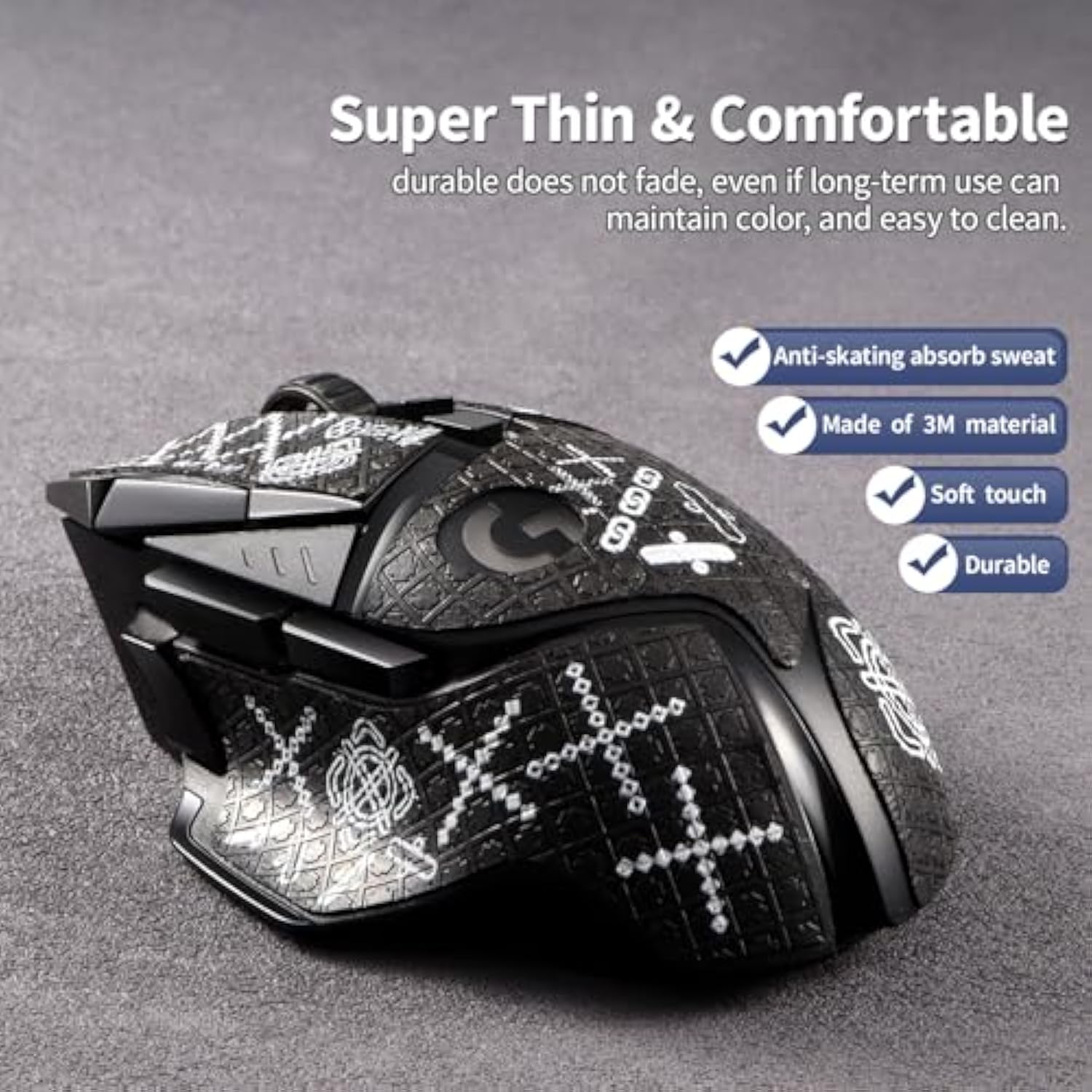 Mouse Grip Tape Sticker For Logitech G502 Lightspeed / G502 Hero Mouse Anti Slip Skin Self-Adhesive,Pre-Cut,Sweat-Resistant Game Mice Accessories(Printing Pattern)