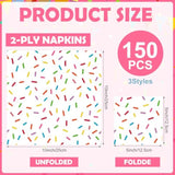 150 Pcs Donut Sprinkles Napkins Ice Cream Donut Party Supplies Disposable 2 Ply Paper Napkins Hand For Dessert Birthday Baby Shower Treats Cupcake Party Table Decor Dinner