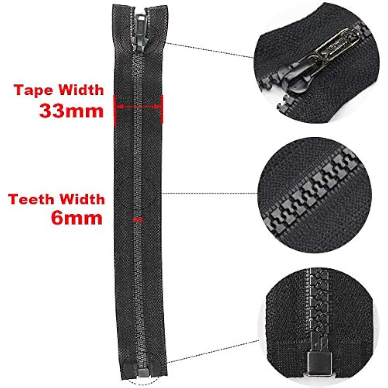 2Pcs 24 Inch #5 Black Separating Bottom Molded Zippers Plastic Teeth B