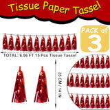 3P Red Tassel Banner Garland Metallic Foil Fringe Banner Tinsel Tassels Streamer Banner Backdrop For Parade Floats, 2025 Graduation Decorations, Wedding Party Decoration