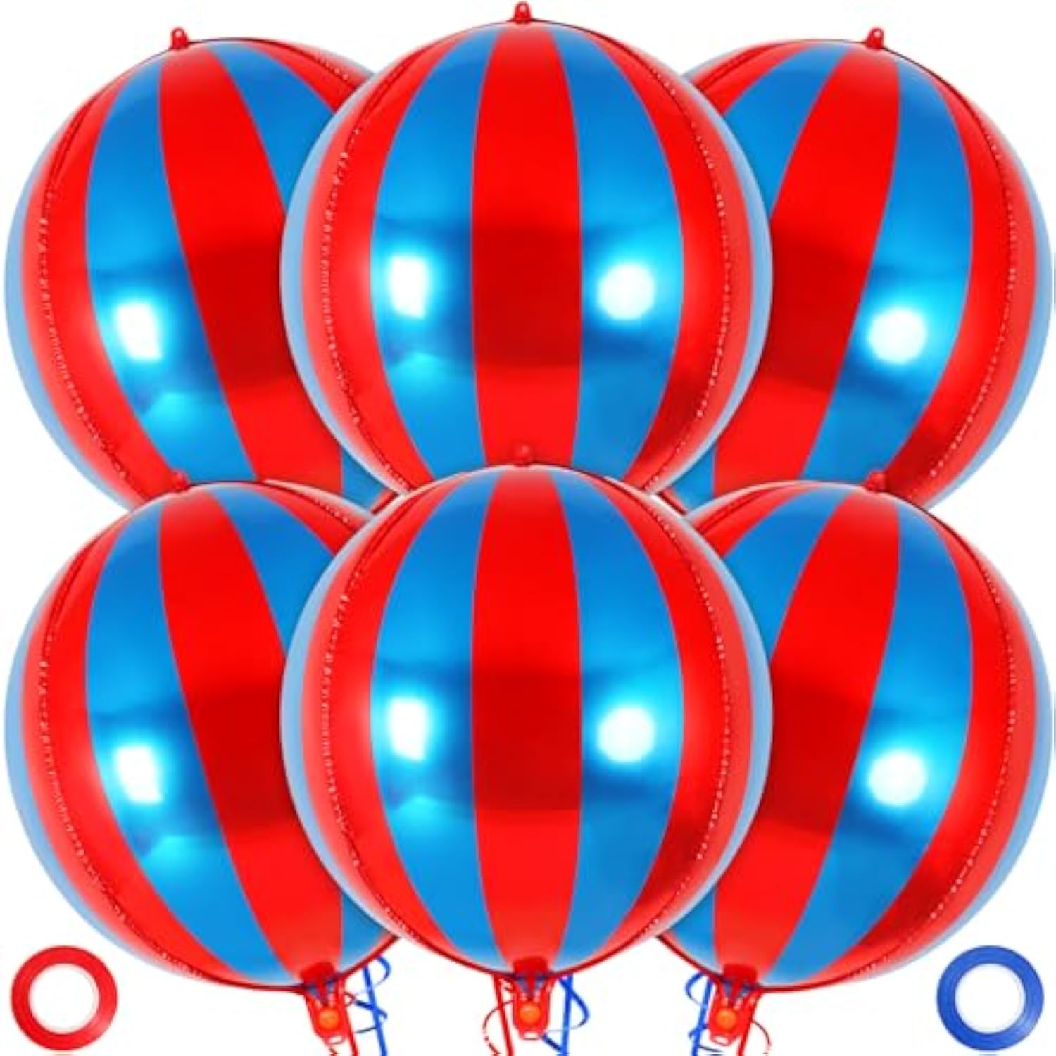 6 Pc 22" Metallic Red & Blue Sphere Foil Balloons for Parties and Carnival Decor