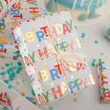 Colorful Happy Birthday Wrapping Paper – 17"x32.8' with Foil & Candles Design