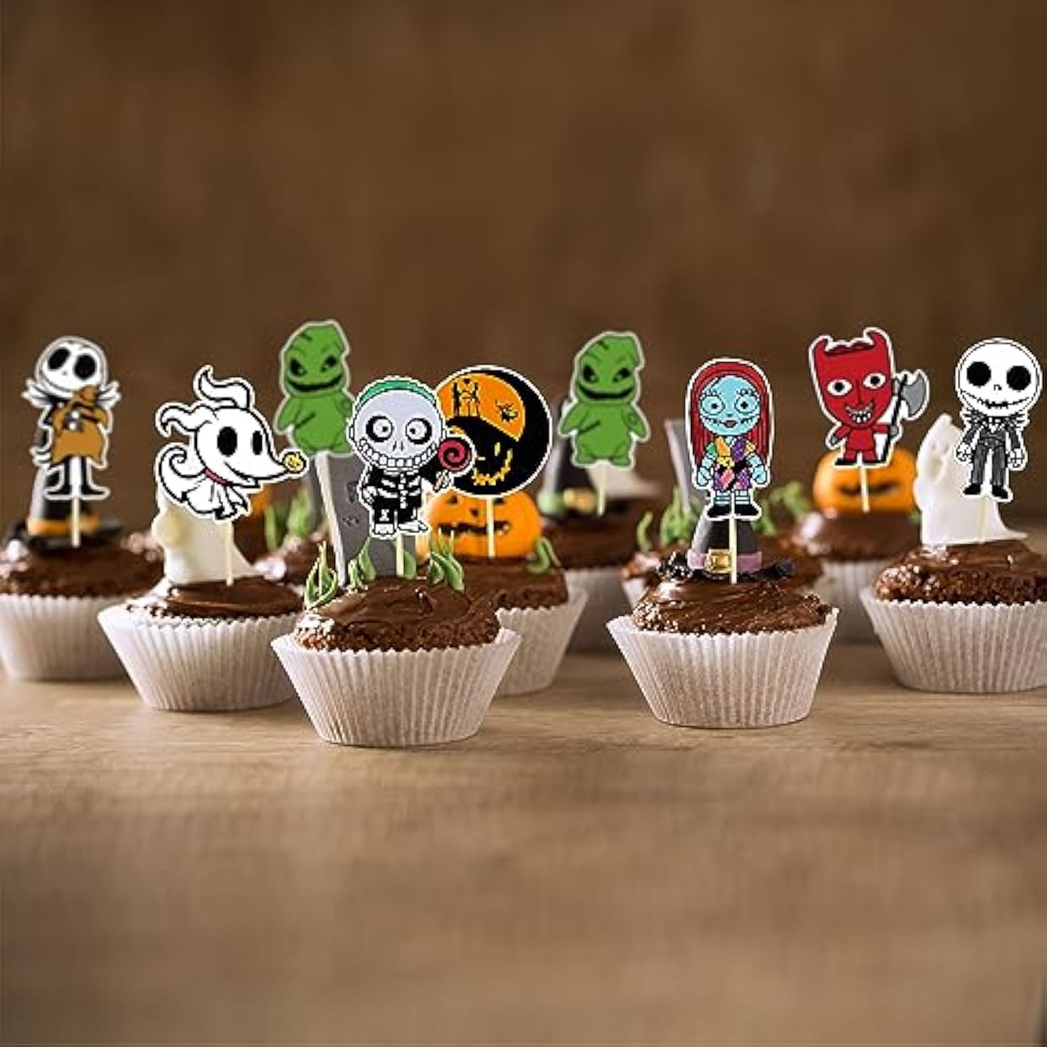 40Pcs Skellington Halloween Cupcake Toppers Glitter Skull Ghost Cupcake Picks For Nightmare Theme Wedding Anniversary Birthday Party Cake Decorations Supplies