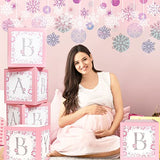 4 Pcs Baby Boxes with Letters for Baby Shower, Winter Wonderland Blocks Decorations Snowflake Decorations for Girl Boy Party Supplies(Pink)