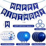 Happy Birthday Banner Balloons For Men Boy Him, Blue Birthday Decorations Sign With 12 Inch Balloons Hanging Party Supplies For Wall Home Office