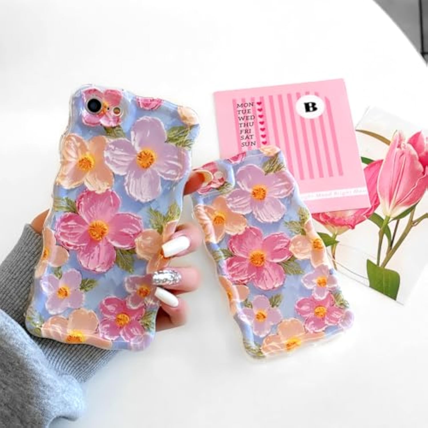 Floral Case For Iphone 7/8/Se 2020/Se 2022, Curly Wave Frame Flower Phone Case For Girls Women Soft Protective Cover 4.7 Inch