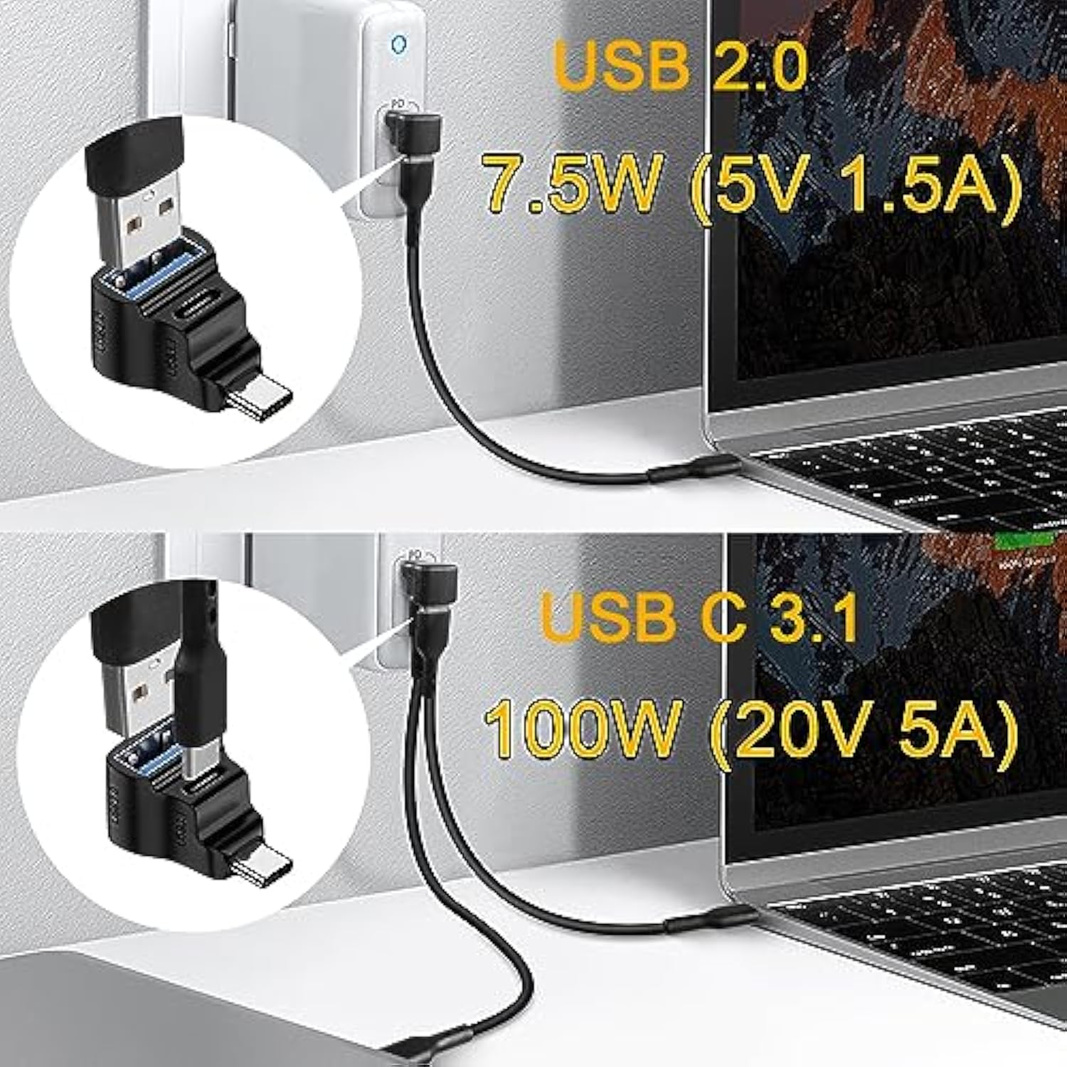 90 ° Angle Usb C 1 In 2 Adapter Usb C 3.1 Male To Usb C 3.1+Usb 2.0 Dual Femal