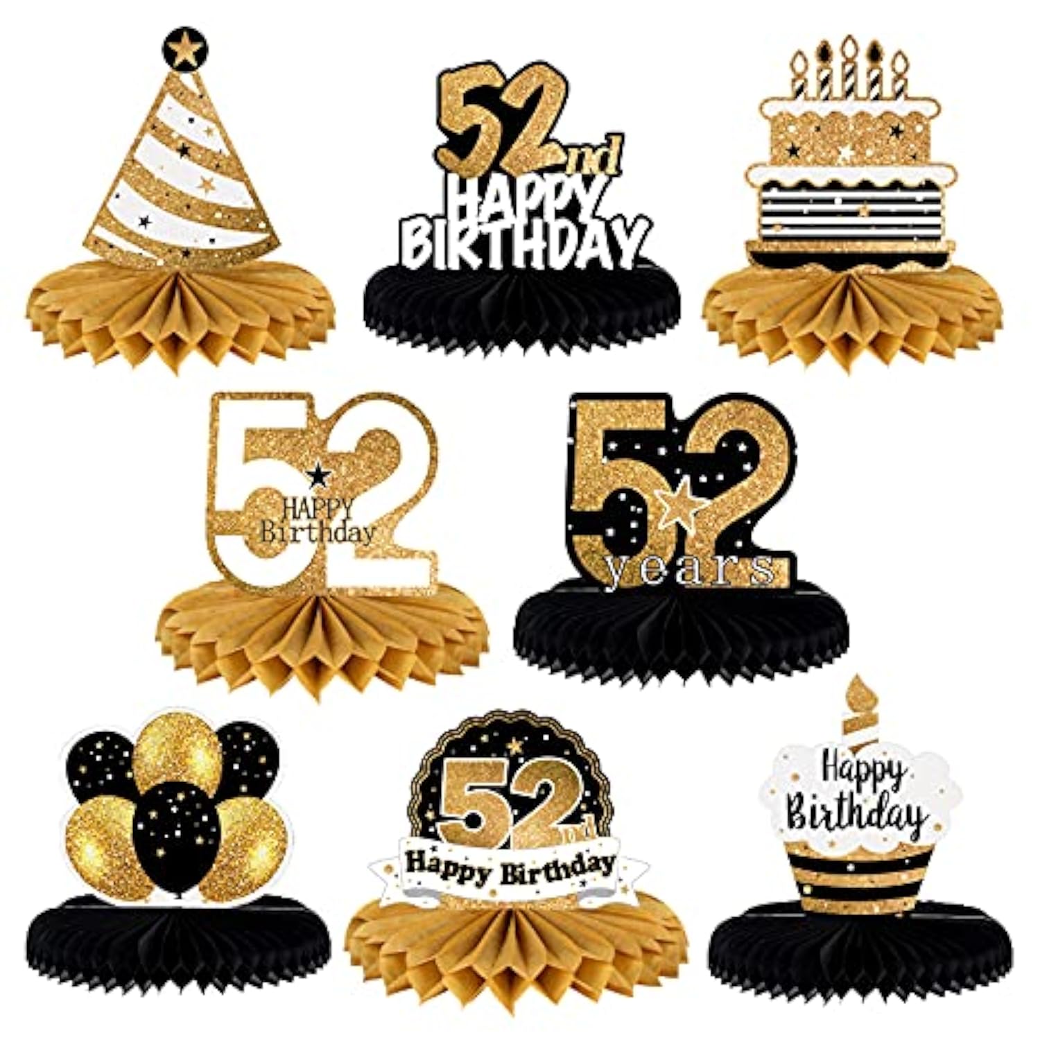 Happy 52Nd Birthday Table Honeycomb Centerpieces Cheers To 52Nd Birthday 52 Years Old Party Table Decorations Gift Sign.