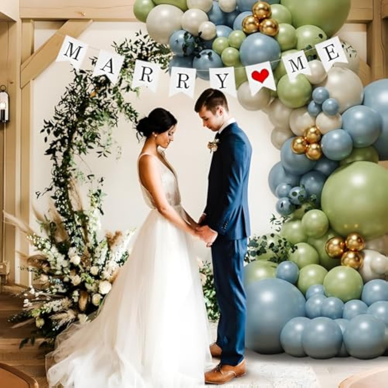 Dusty Green Blue Balloon Garland Arch Kit,116Pcs Green Blue Haze Blue White Sand Gold Balloons For Birthday Party Baby Shower Boho Bridal Shower Wedding Decoration