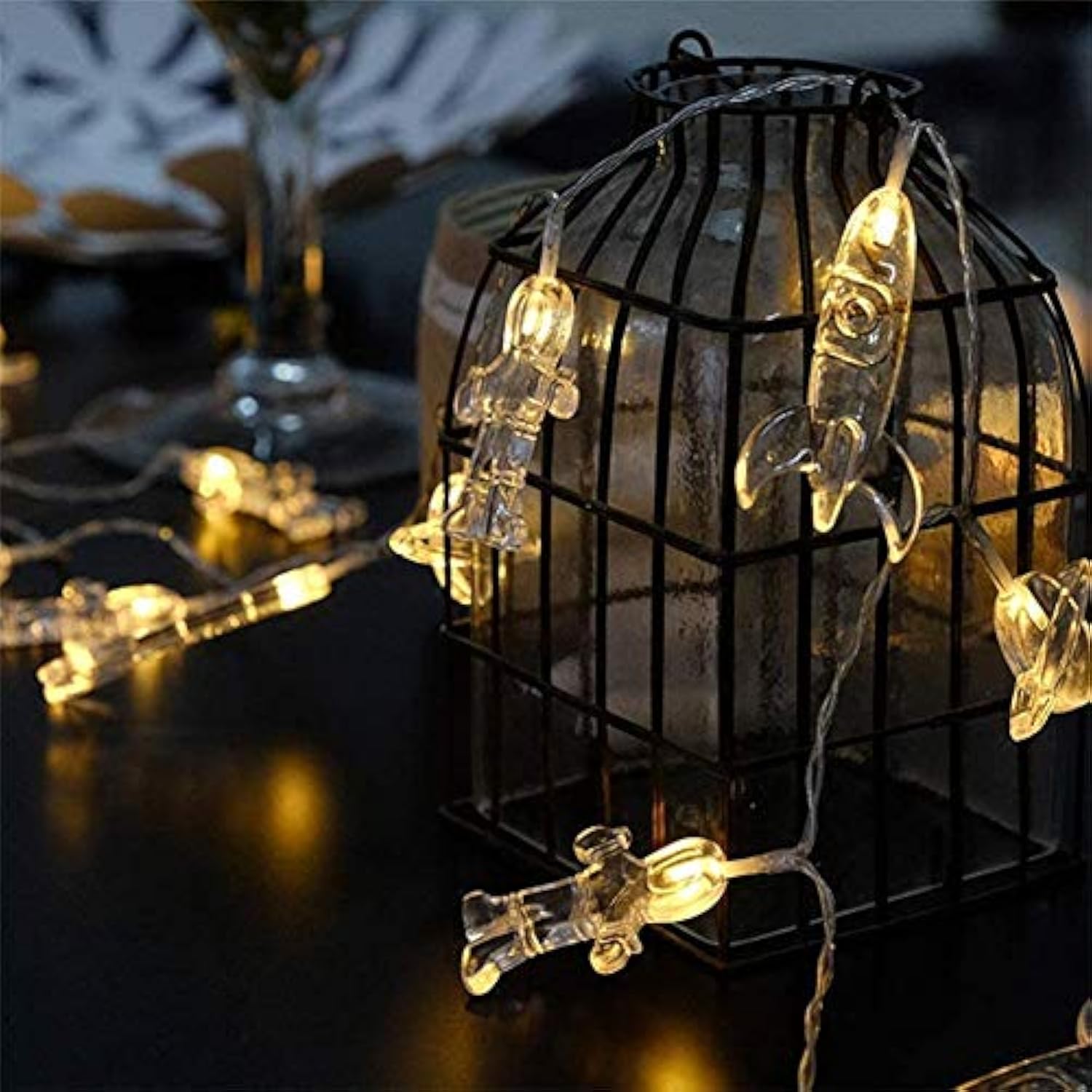 20 Led Children'S Room Led String Light 10Ft Astronaut Spaceship Rocket Pendants Kids Bedroom String Lights, Wall Window