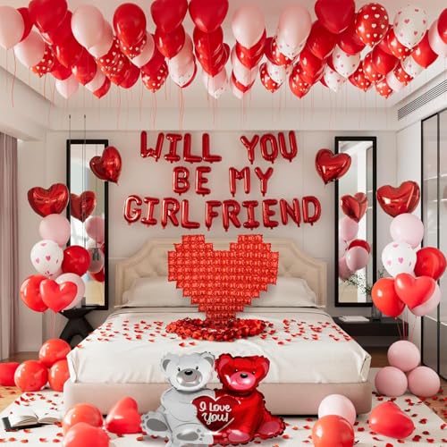 Red Will You Be My Girlfriend Balloons Set, Valentine's Day Proposal Decor