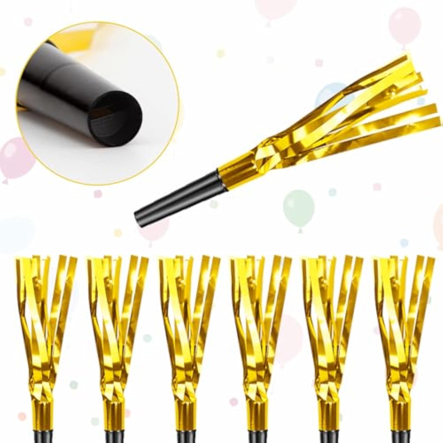 24pcs Gold New Year Noise Makers Glitter Party Blowers Blowouts Favors