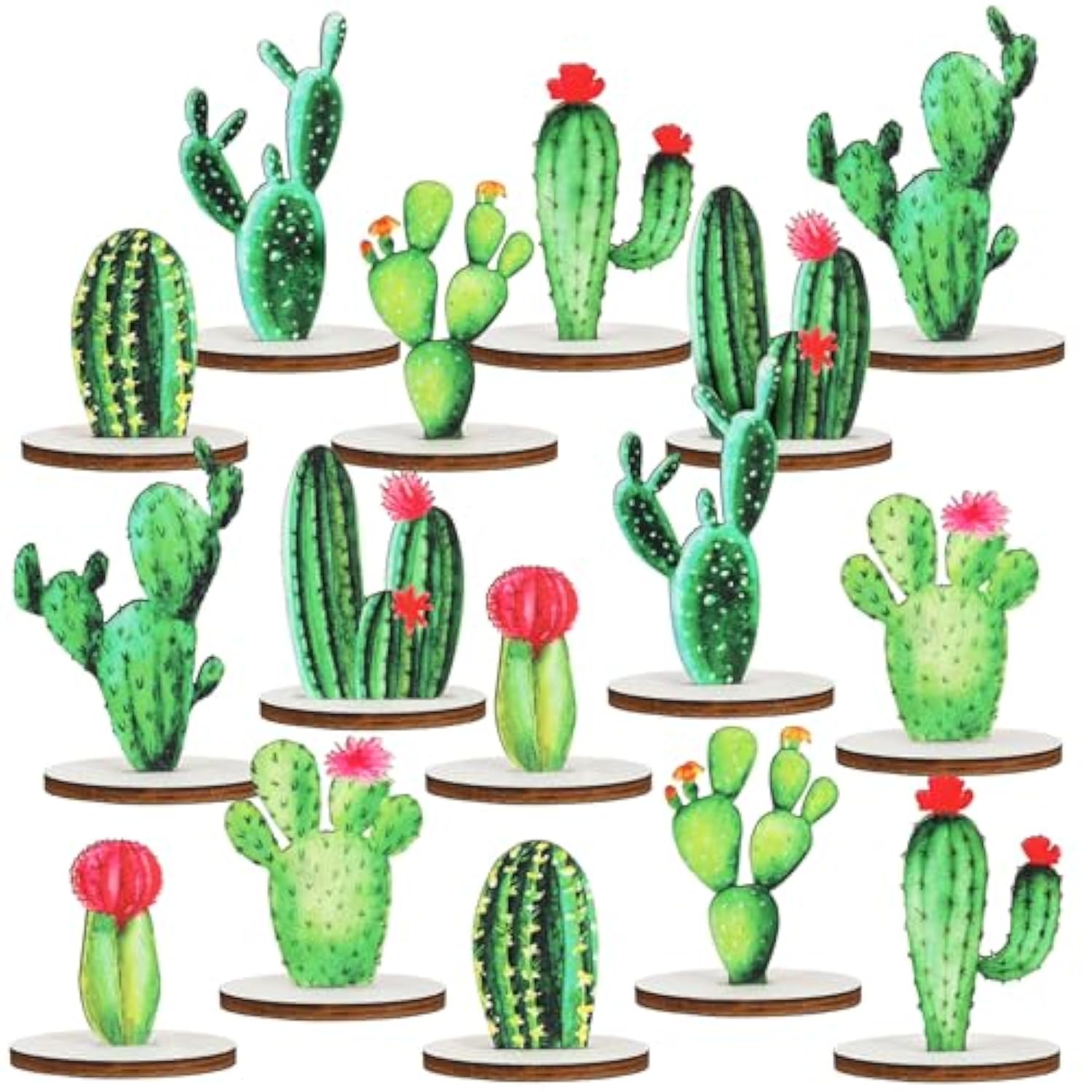 16 Pcs Wooden Cactus Party Decorations Cactus Wood Sign Centerpieces Tables Topper Decor For Baby Shower Birthday Classroom Supplies