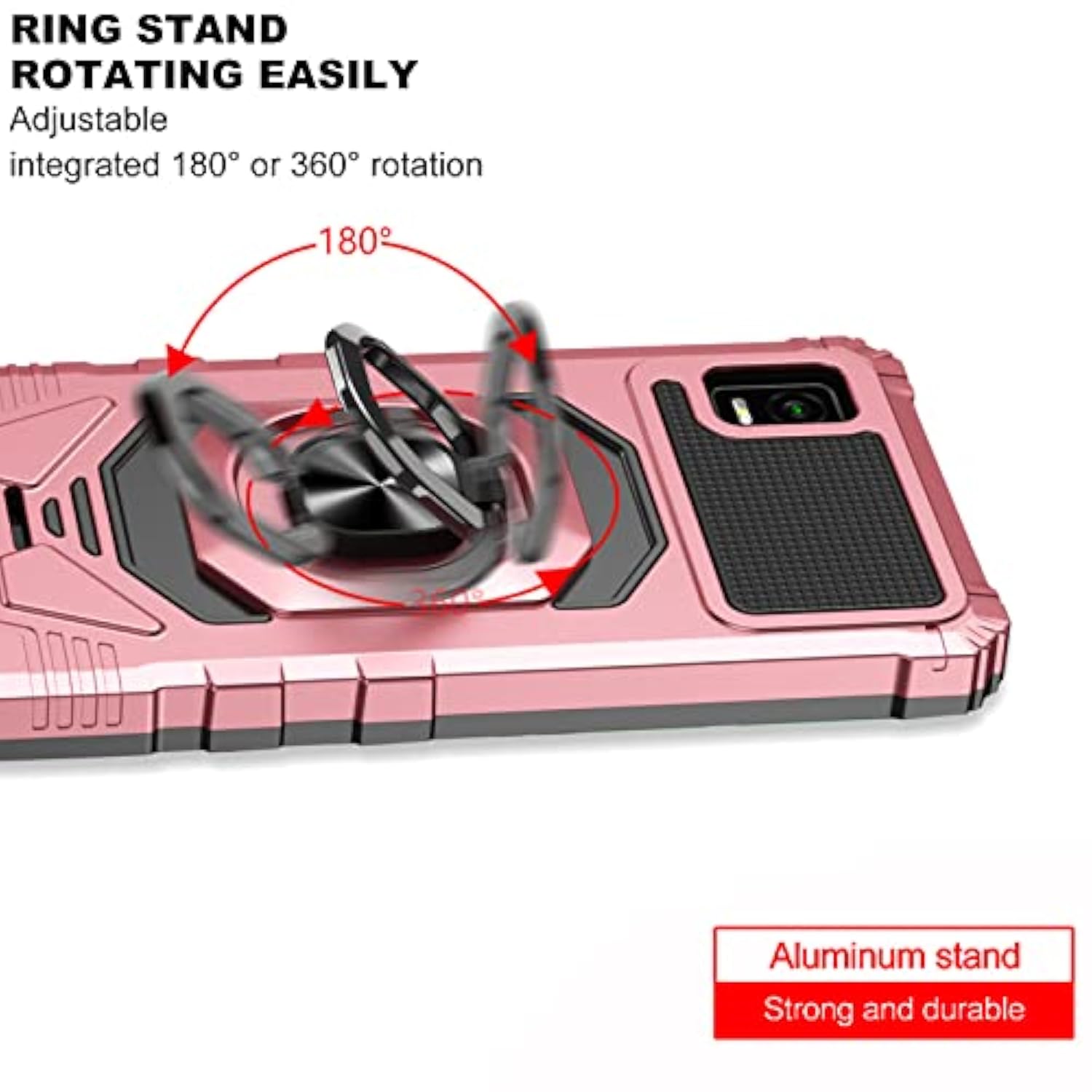 For Cricket Debut Smart Case 2022, With Screen Protector, Ring Kickstand For Magnetic Car Mount, Military Grade Protective, Heavy Duty Shockproof Phone Cover For Cricket Debut Smart-Rose Gold