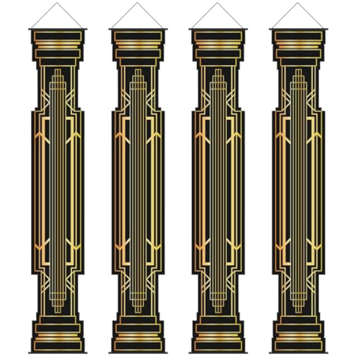 4 Pcs Roaring 20S Party Decorations Black And Gold Column Door Porch Banner 1920S Hanging Banner Speakeasy Awards Wedding Decorations Supplies