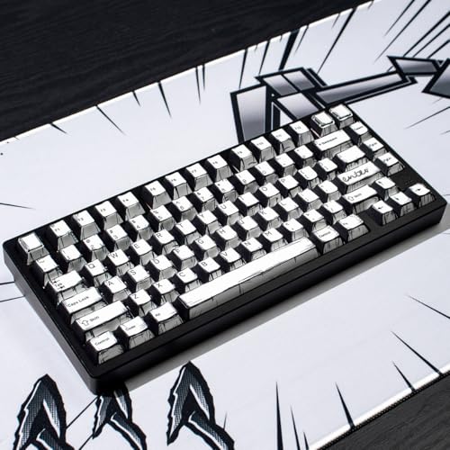 Retro Manga Pbt Keycaps, Black White Japanese Anime Keycap, 141 Keys Custom Cherry Profile Key Caps Set, Dye Sub Gaming Keycap For 60% 65% 75% 95% Mechanical Keyboard Cherry Mx Gateron Switches