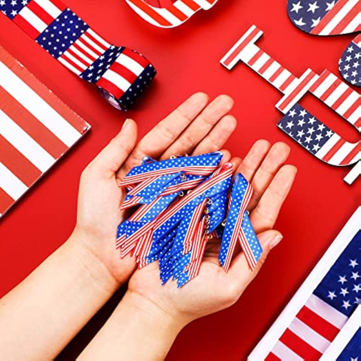 Memorial Day Gifts America Flag Satin Awareness Ribbons With Safety Pi