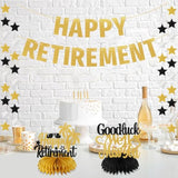 Happy Retirement Party Decorations For Men Women, 4Pcs Happy Retirement Gold Glitter Banner, Black Gold Retired Hanging Sign Party Supplies, Retired Farewell Party Table Centerpieces Kit