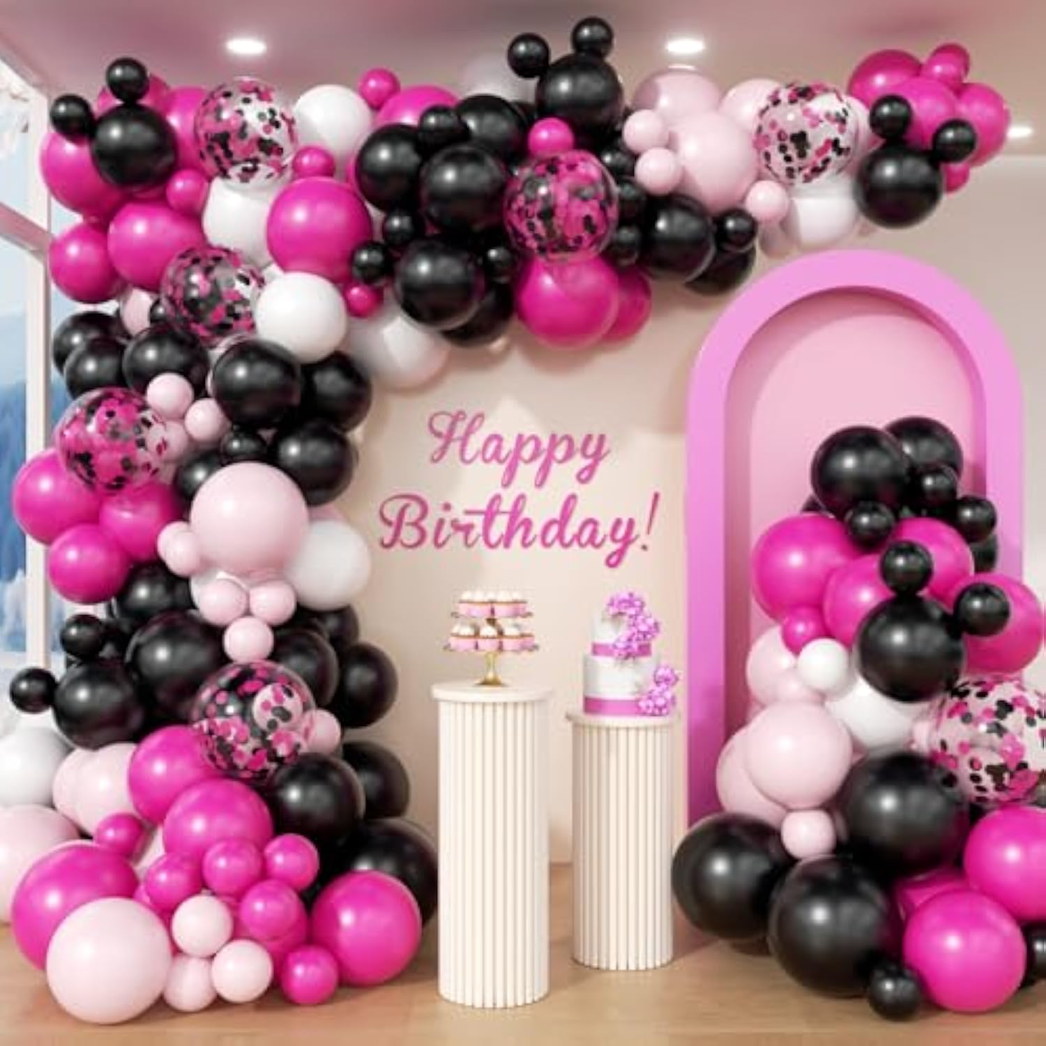 115pcs Pink, Black & White Balloon Garland Kit for Birthday, Baby Shower, or Theme Parties