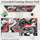 Gaming Mouse Pad Xxl Extended Fluid Pattern Mouse Pad 31.5X15.7Inch, Large Abstract Big Computer Mouse Mat Desk Pad With Non-Slip Rubber Base And Stitched Edge For Home Office-Red Fluid
