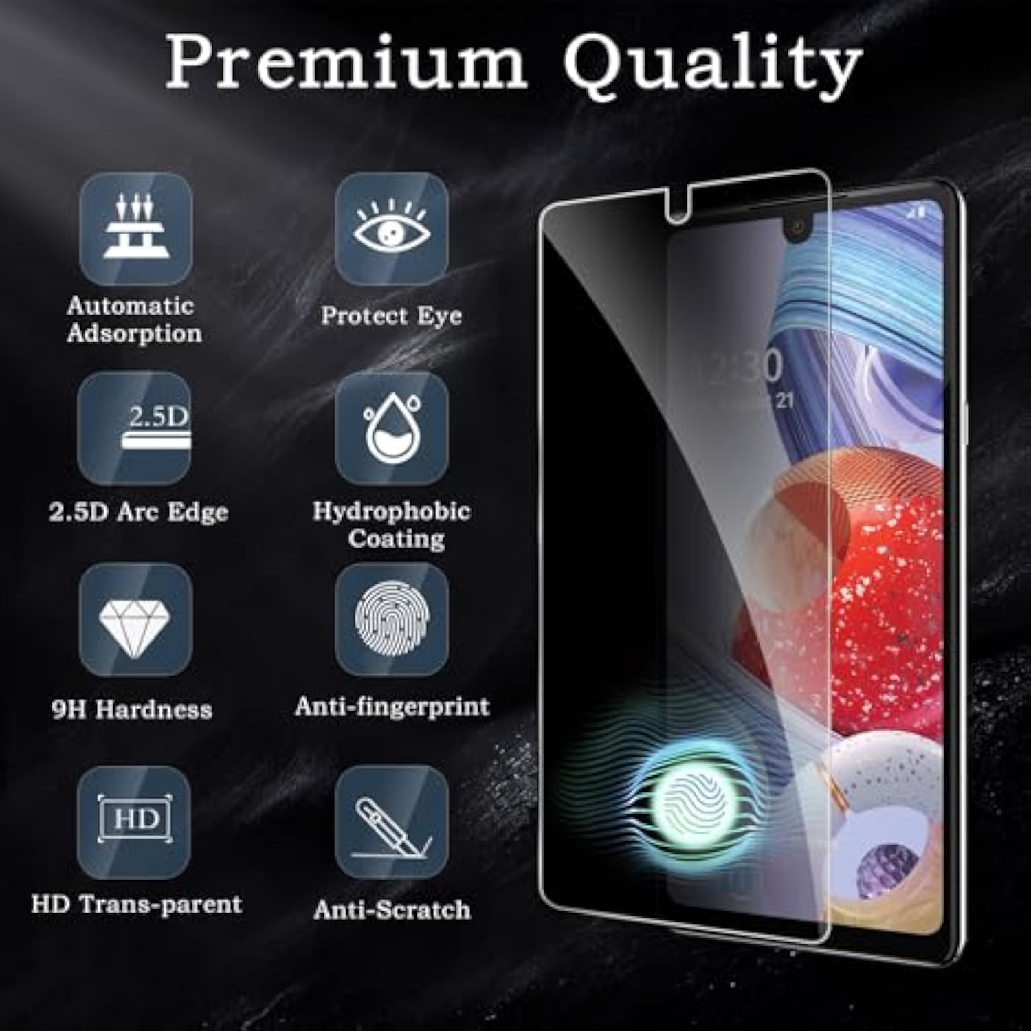 Privacy Screen Protector For Lg Stylo 6 5G, Shatterproof Tempered Glass Accessories, Anti Spy Tempered Glass Film, Case Friendly Ultra Resistant 9H Hardness Anti-Glare Hd Black -3 Pack