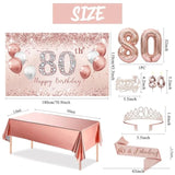 80Th Birthday Decorations Party Set For Women, Rose Gold 80 Birthday Banner And Tablecloth, 80 & Fabulous Sash And Tiara, 1Pc Happy 80Th Birthday Cake Topper, Pink Gold 80 Number Balloons