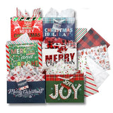 Medium Gift Bags With Tissue Paper For Christmas 24-Pack Fun Bright Designs Merry Christmas, Joy, Holidays