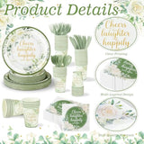 350 Pcs Eucalyptus Leaves Bridal Shower Paper Plates Napkins Cups Disposable Sage Green Tableware Set With Knives Forks Cheers To Love Party Favors For 50 Guest Wedding Engagement Decor