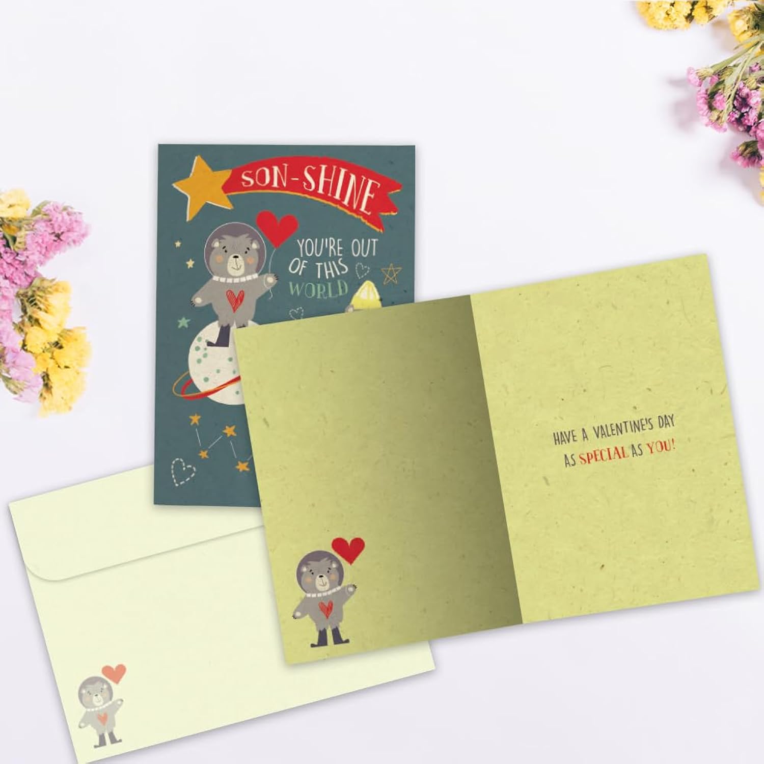 Tree-Free Greetings - Valentine's Day Greeting Cards - Artful Designs - 2 Cards + Matching Envelopes - Made in USA - 100% Recycled Paper - 5 x 7 - Beary Much World (GT64373)