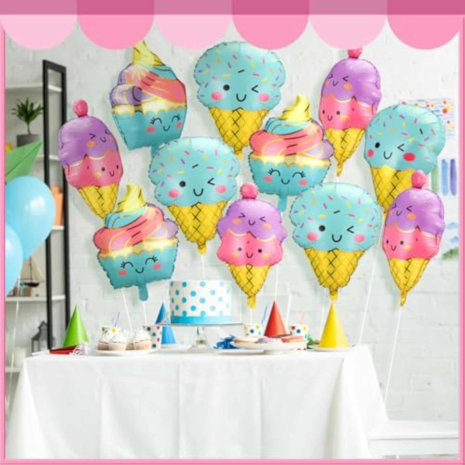 12Pcs Large Ice Cream Balloons Foil Balloons Set Giant Ice Cream Party Decorations For Baby Shower Summer Beach Hawaii Luau Birthday Party Decorations