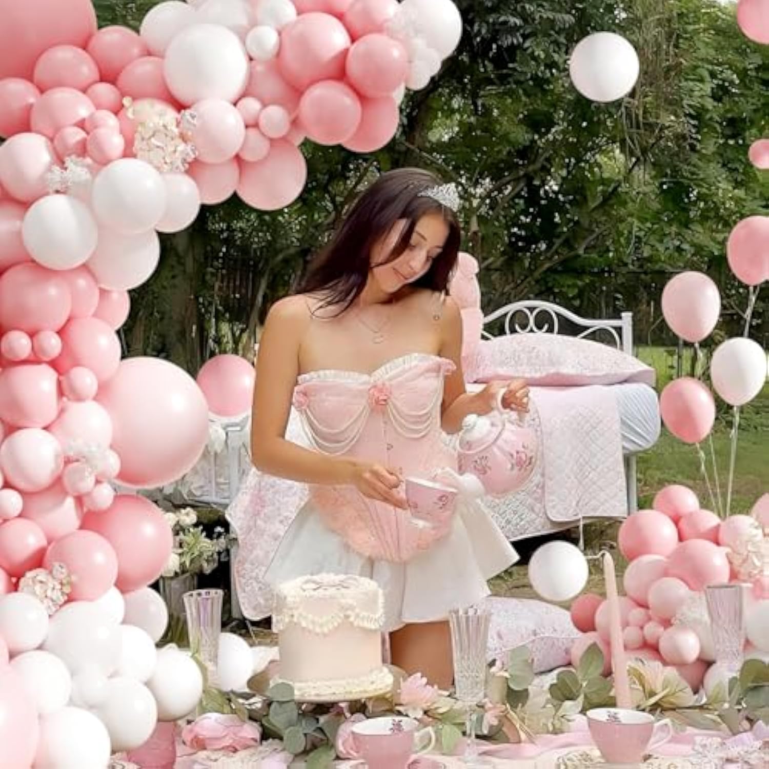 Pink Balloon Garland Arch Kit, Coquette Birthday Decorations 176Pcs Pink And White Balloons Different Size For Wedding Bridal Baby Shower Bachelorette Party Decorations