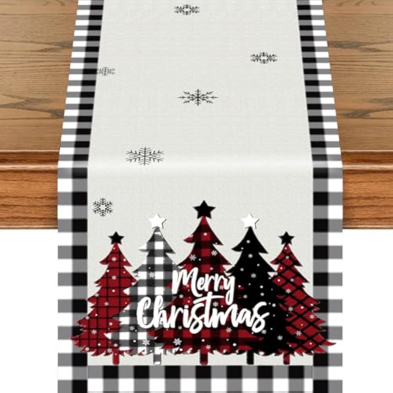 Xmas Table Runner For Buffalo Plaid Christmas Decorations, Merry Christmas Tree Table Runner, Christmas Table Runners 72 Inches Long, Winter Table Runners For Christmas Table Decorations (Tree)