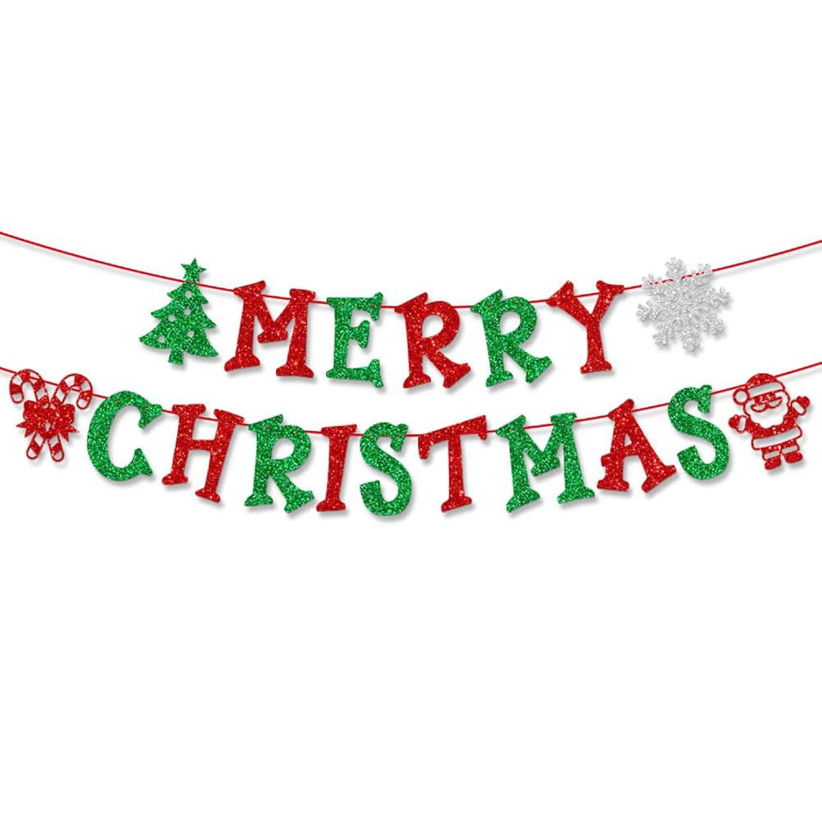 Merry Christmas Banner Red & Green Glitter Christmas Garland For Home Office Party Fireplace Mantel Decorations