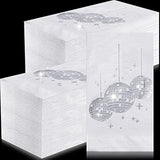 100 Pcs Disco Party Cocktail Napkins With Silver Foil Guest Towel Paper Disposable 70S 80S 90S Party Supplies Cocktail Napkins For Wedding Birthday Graduation 2 Ply 4 X 8 In(White Background)