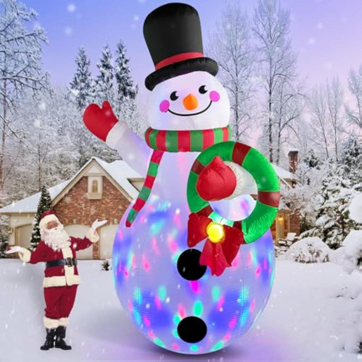 12 Ft Giant Christmas Inflatables Snowman Outdoor Decorations Built-In Rotating Led Lights, Huge Inflatable Snowman Chri