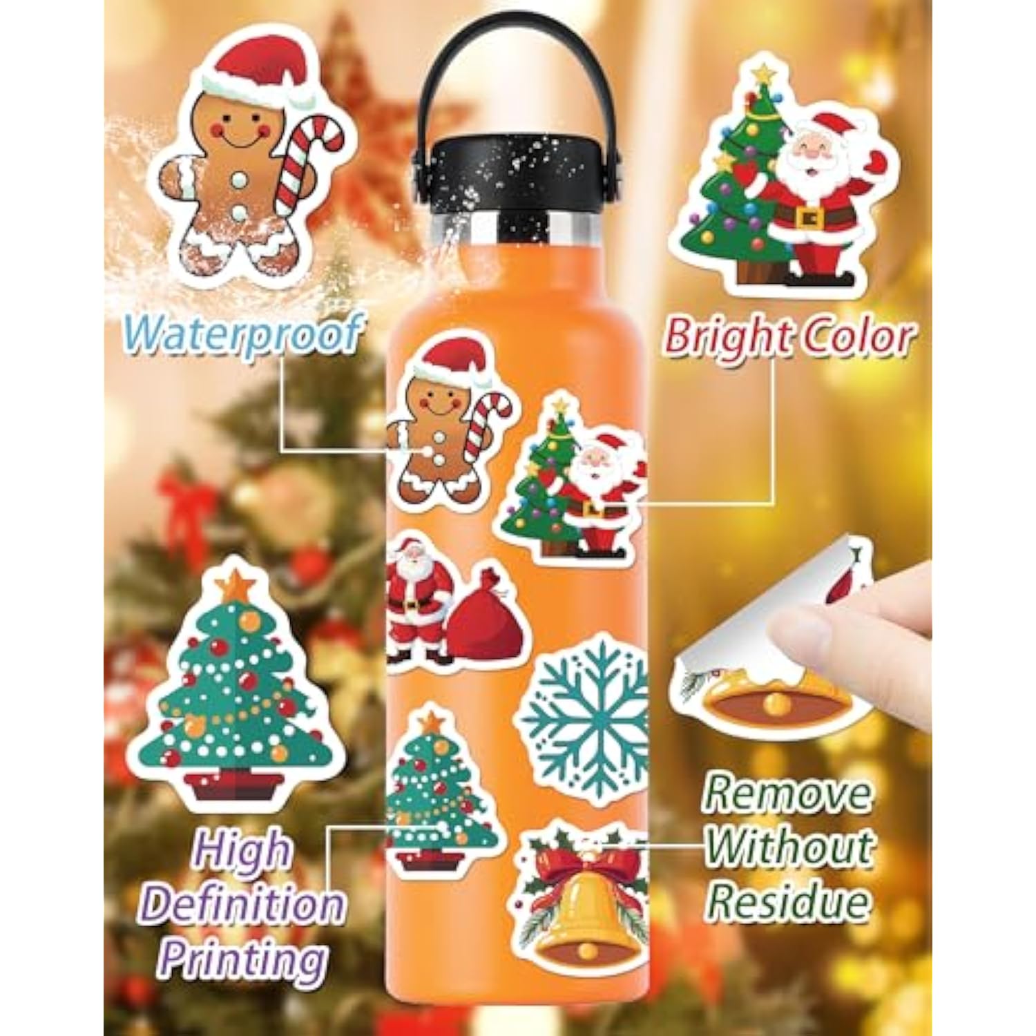300 Pcs Christmas Stickers For Kids, Christmas Party Favors, Bulk Crafts Prizes & Goodie Bags Stuffers, Waterproof Vinyl Water Bottle Stikers Pack