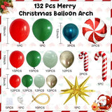 Christmas Balloons Garland Arch Kit, Red Dark Green Gold Metallic Balloons Candy Cane Star Foil Mylar Balloons for Winter Xmas Merry Christmas Baby Shower Ugly Sweater Birthday Party Decorations