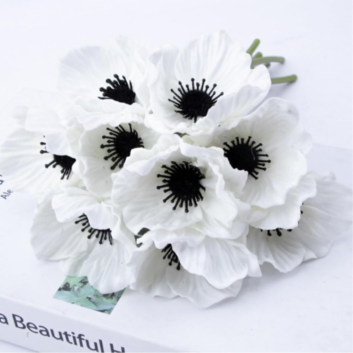 Artificial Flowers False Poppy Flowers,10 Pcs Artificial Poppy Silk Fake Flowers,No Fade Pu Fake Latex Flowers For Kitchen Table Centerpiece Wedding Holiday Bridal Bouquet Home Party Decor (White)