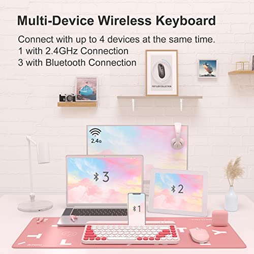 Fbk30 Multi-Device Quietkey Wireless Keyboard, 2.4G And Bluetooth Dual Mode, Up To 4 Devices, Portable With Integrated Stand For Mac Ios Windows Android (Raspberry)