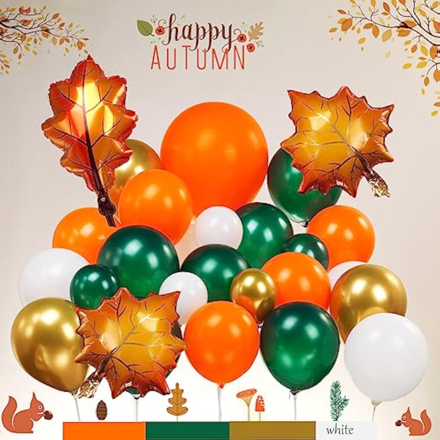 132PCS Fall Balloon Arch Orange Gold Green White Garland Baby Shower Decor