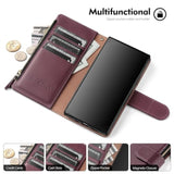 Compatible With Samsung Galaxy S25 Plus Wallet Case With Card Holder,Women Men Rfid Blocking Pu Leather Flip Cover Wrist Strap Zipper Credit Card Slots,Phone Case For S25 Plus,Wine Red