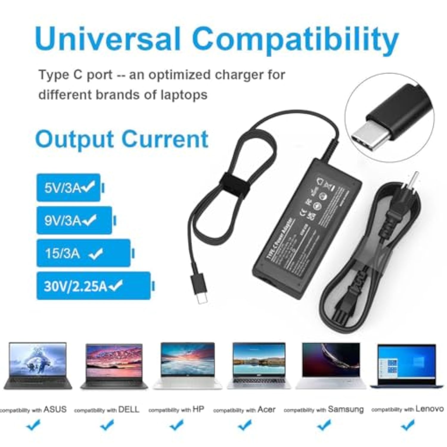 Universal 45W Type C Usb C Chromebook Charger Laptop Replacement For Acer Chro