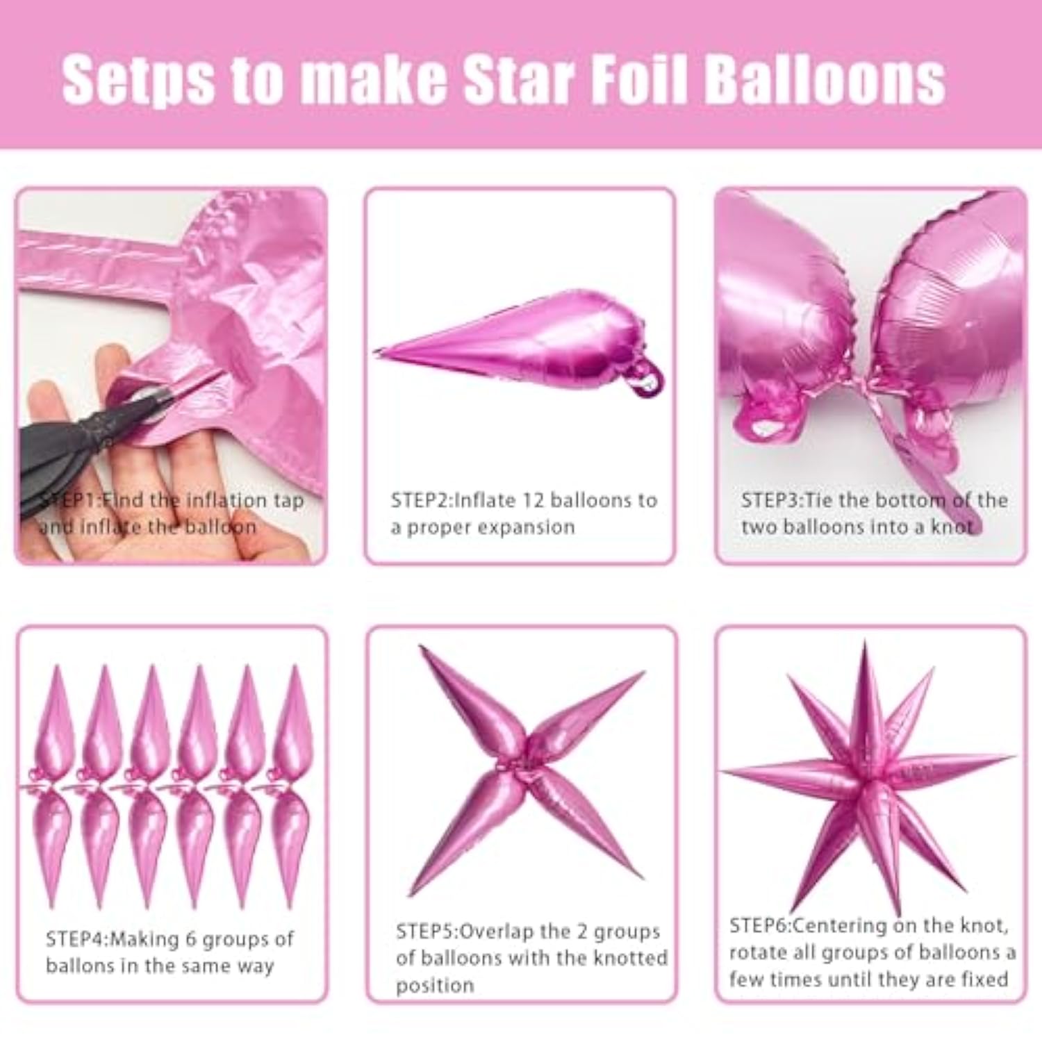 60Pcs Hot Pink Star Balloons For Princess Birthday Decorations Explosion Mylar Balloons Large Prom Balloon For Valentines Day Easter Baby Shower Bachelorette Graduation New Year Party Supplies