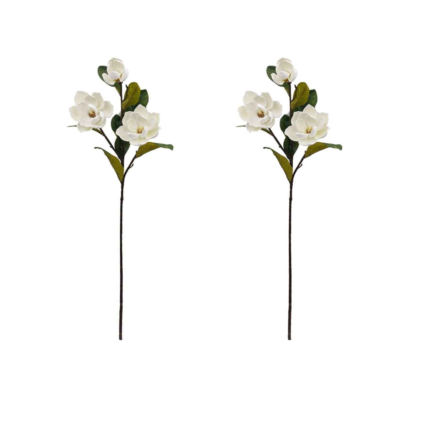2Pcs Artificial Magnolia Flowers 3 Heads Silk White Magnolia Flowers With Stems Silk Flower Bouquet For Home Office Living Room Wedding Bridal Bouquet Bedroom Floor Vase Decoration