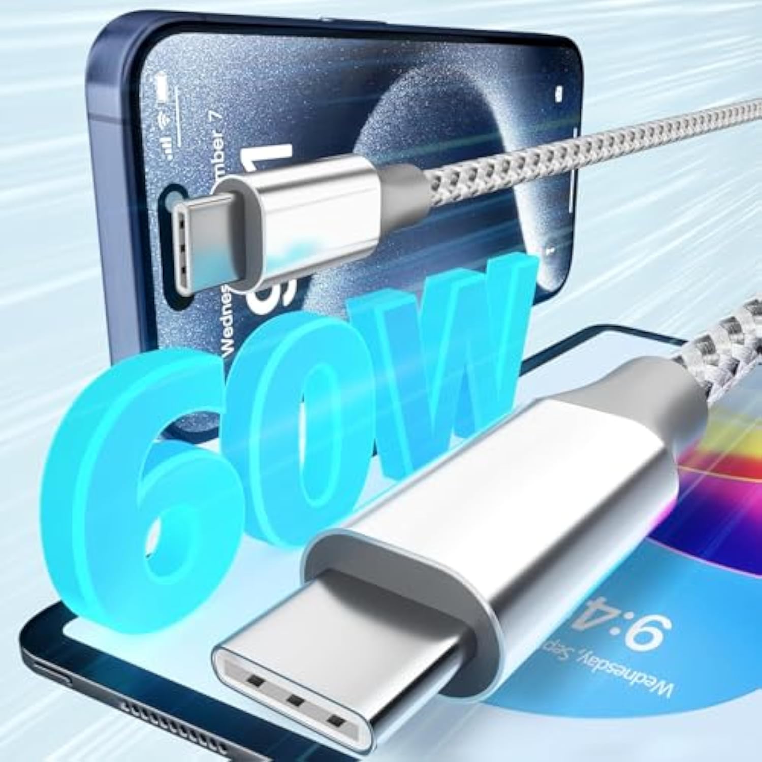 Usb C Cable?3 Pack 10Ft 60W Fast Charging Usb C To Usb C Cable, Durable Type C Charger Cable For Iphone 16/15/Ipad Macbook Carplay And More-Grey White