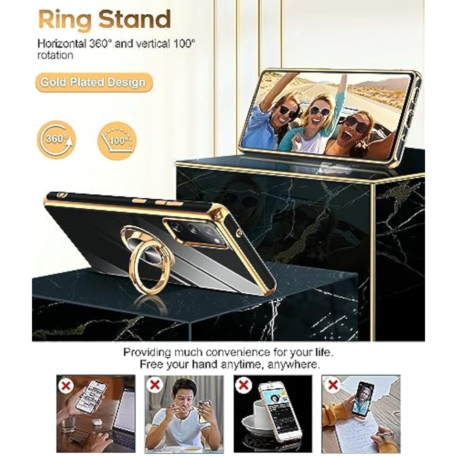 For Galaxy S20-Fe-5G Case: For Samsung S20Fe/S 20Fe Phone Case With Tempered Glass Screen Protector [2 Pack], Ring Holder Magnetic Kickstand, Plating Rose Gold Case For Women Girls, Black