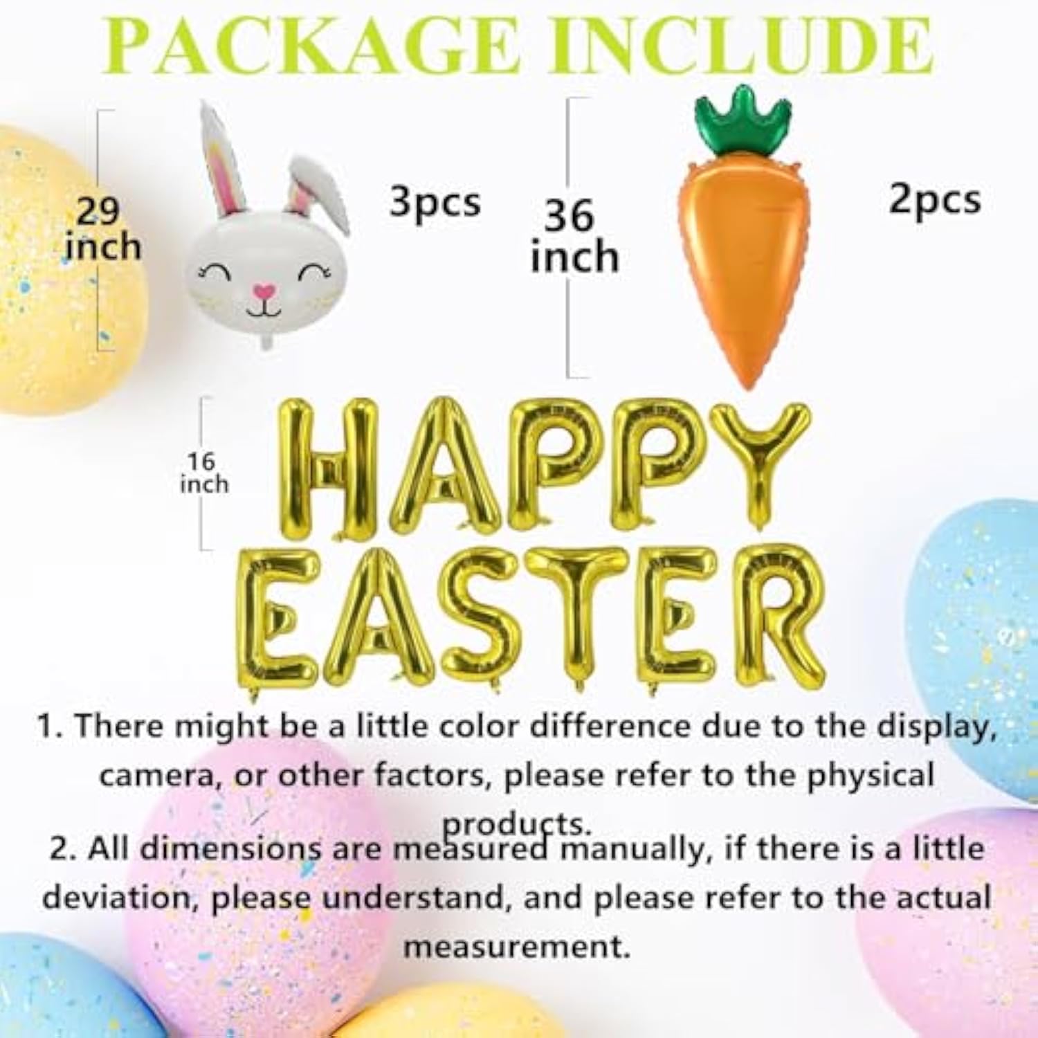 Easter Balloons Gold Happy Easter Letter Balloon Bunny Balloons Carrot Balloon For Rabbit Themed Party Birthday Party Supplies Decorations Party Balloon Sets-16 Pcs