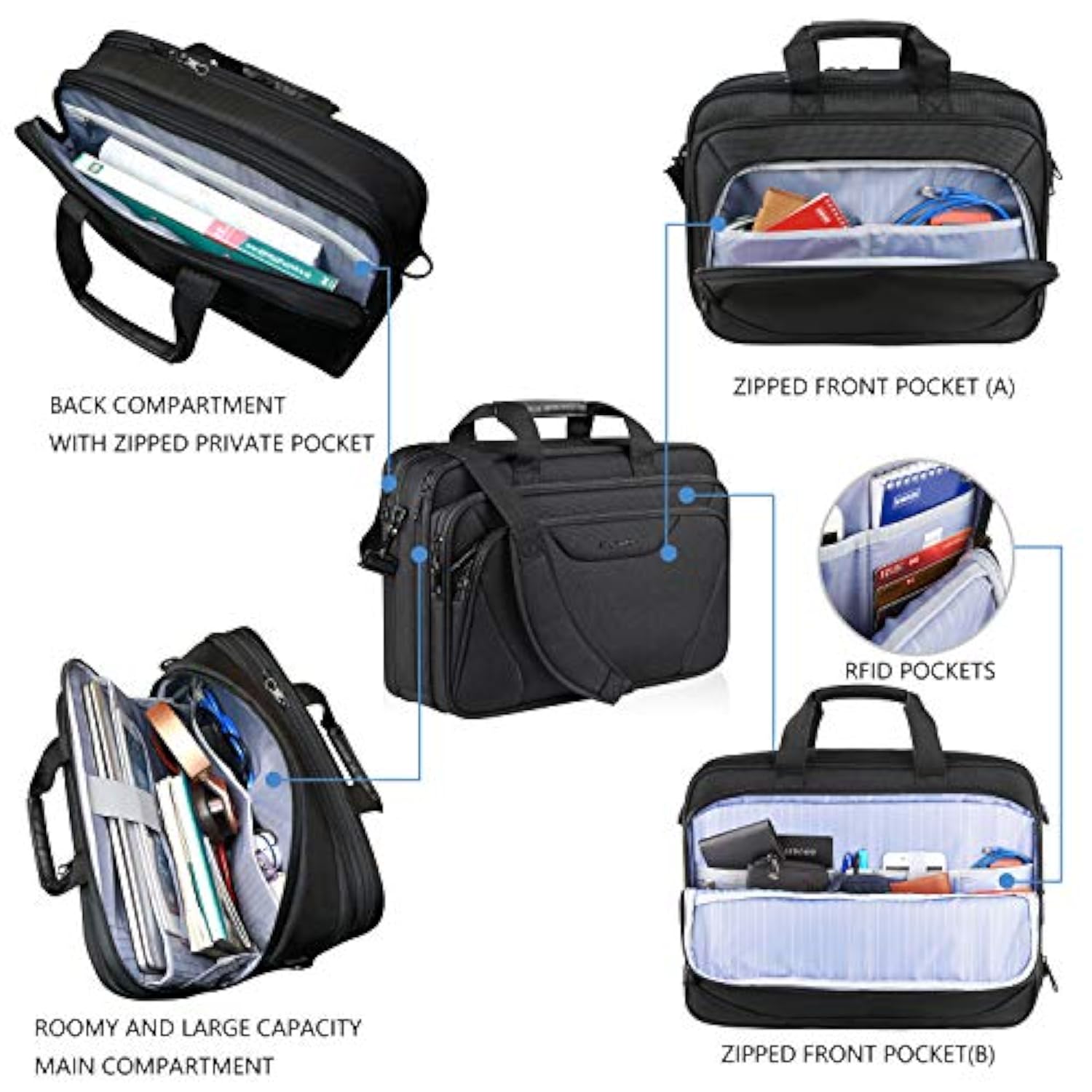 Laptop Bag Premium Laptop Briefcase Fits Up To 17.3 Inch Laptop Expandable Waterrepellent Shoulder Messenger Bag Computer Bag For Travel/Business/Men/Womenblack