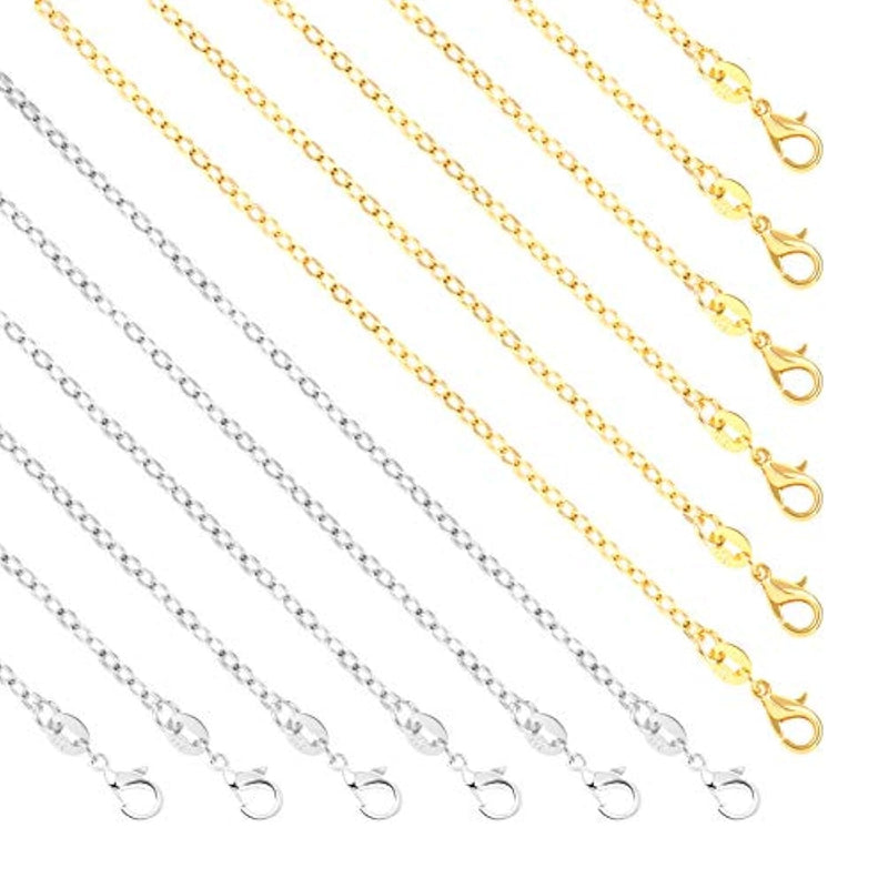 50 Pack Silver Plated Necklace Chains Bulk, Cable Chain Pack For Jewelry Making